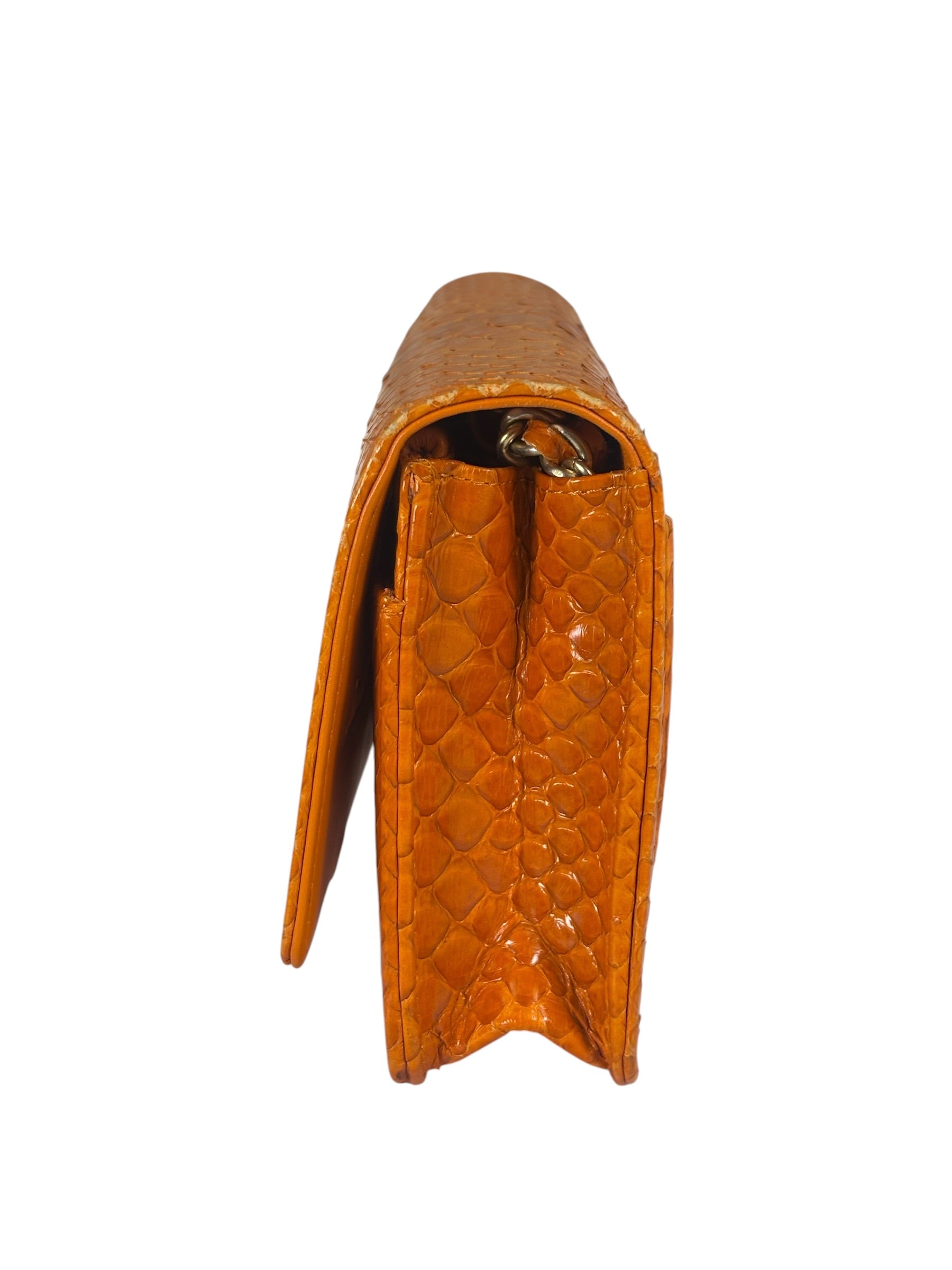 Chanel Orange Pythonskin Flap Wallet On Chain 2013