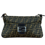 Fendi Brown Leather Trim Zucca FF Monogram Baguette