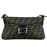 Fendi Brown Leather Trim Zucca FF Monogram Baguette