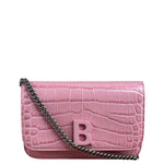 Balenciaga Pink Croc-Embossed Leather Chain B Wallet