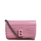 Balenciaga Pink Croc-Embossed Leather Chain B Wallet