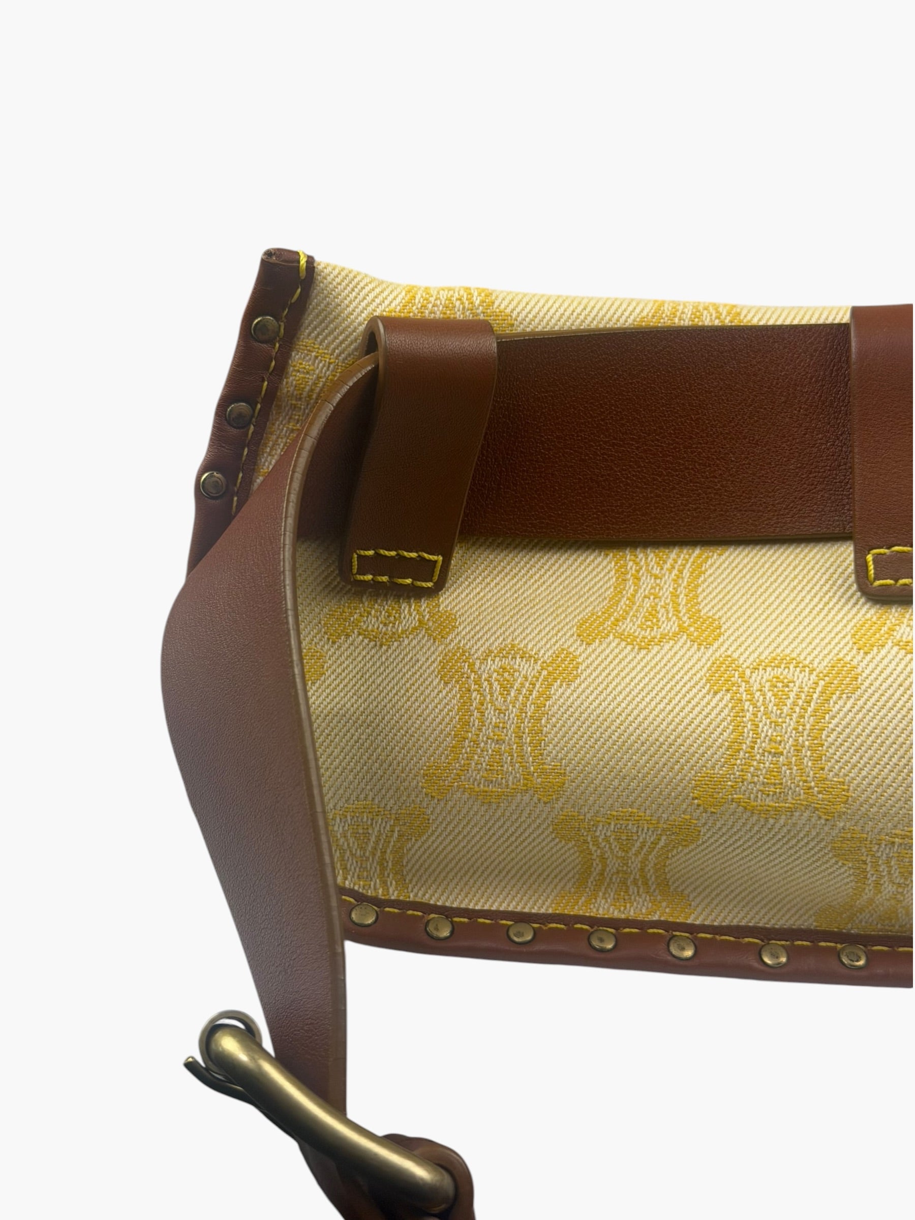 Celine Yellow/Brown Leather Trim Macadam Belt Bag