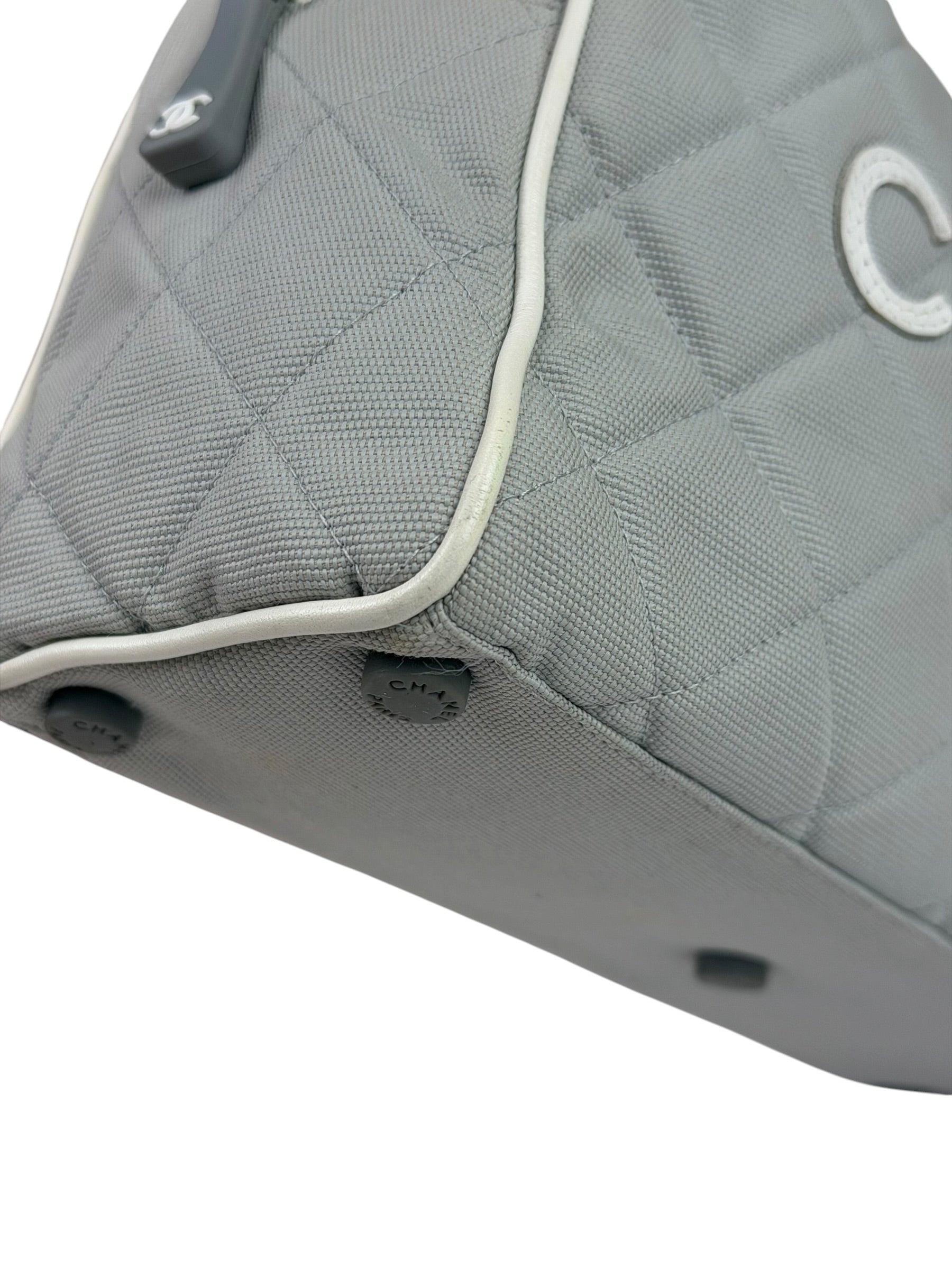 Chanel Grey Quilted Leather Trim Bowling Bag 2000
