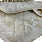 Chanel White Denim/Leather Trim Greek Collection Flower Double Flap Bag 2018