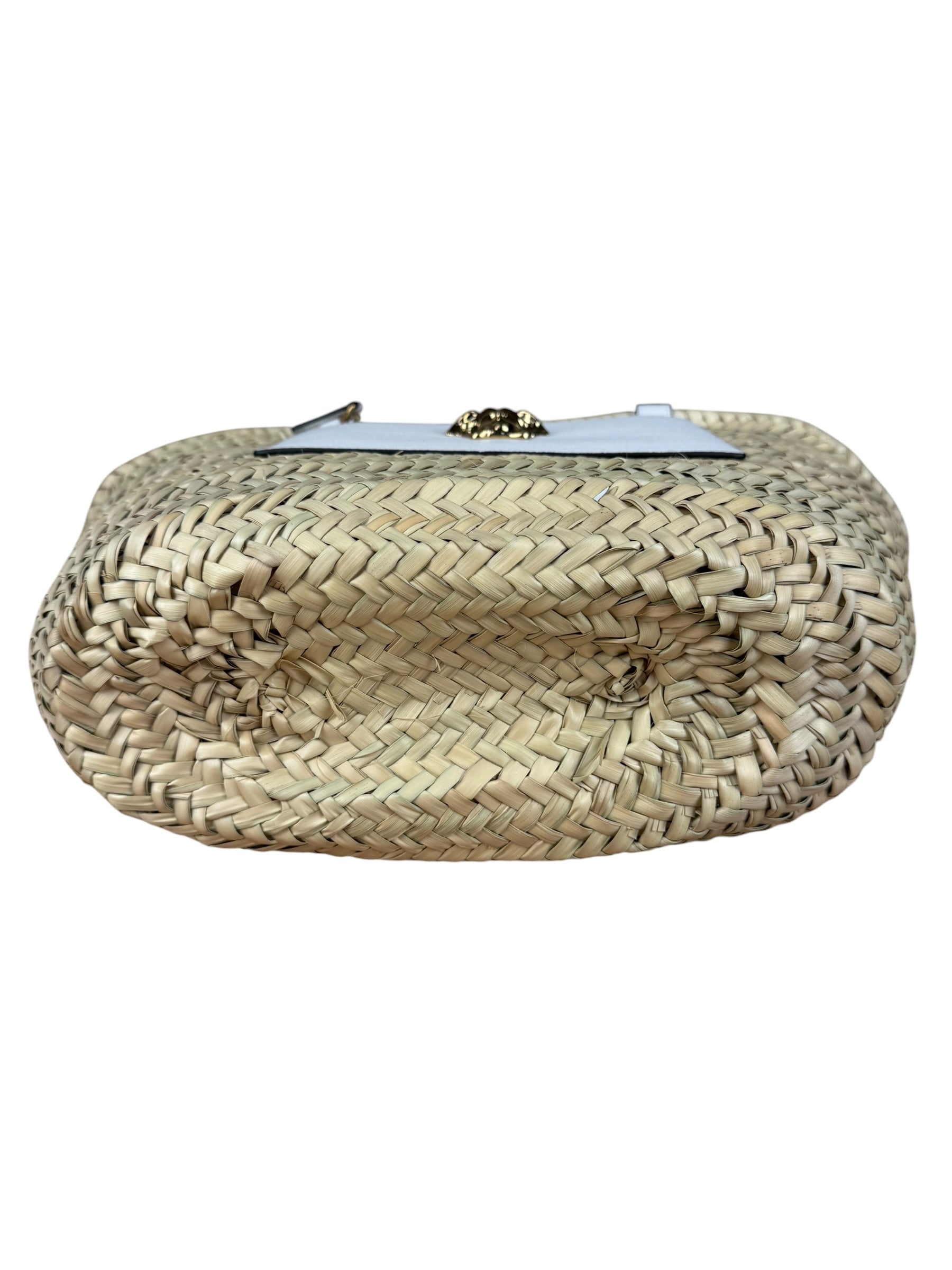 Versace Wicker Woven White Medusa Top Handle Tote