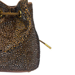 Versace La Medusa Brown Satin Crystal Embellished Mini Bucket Bag