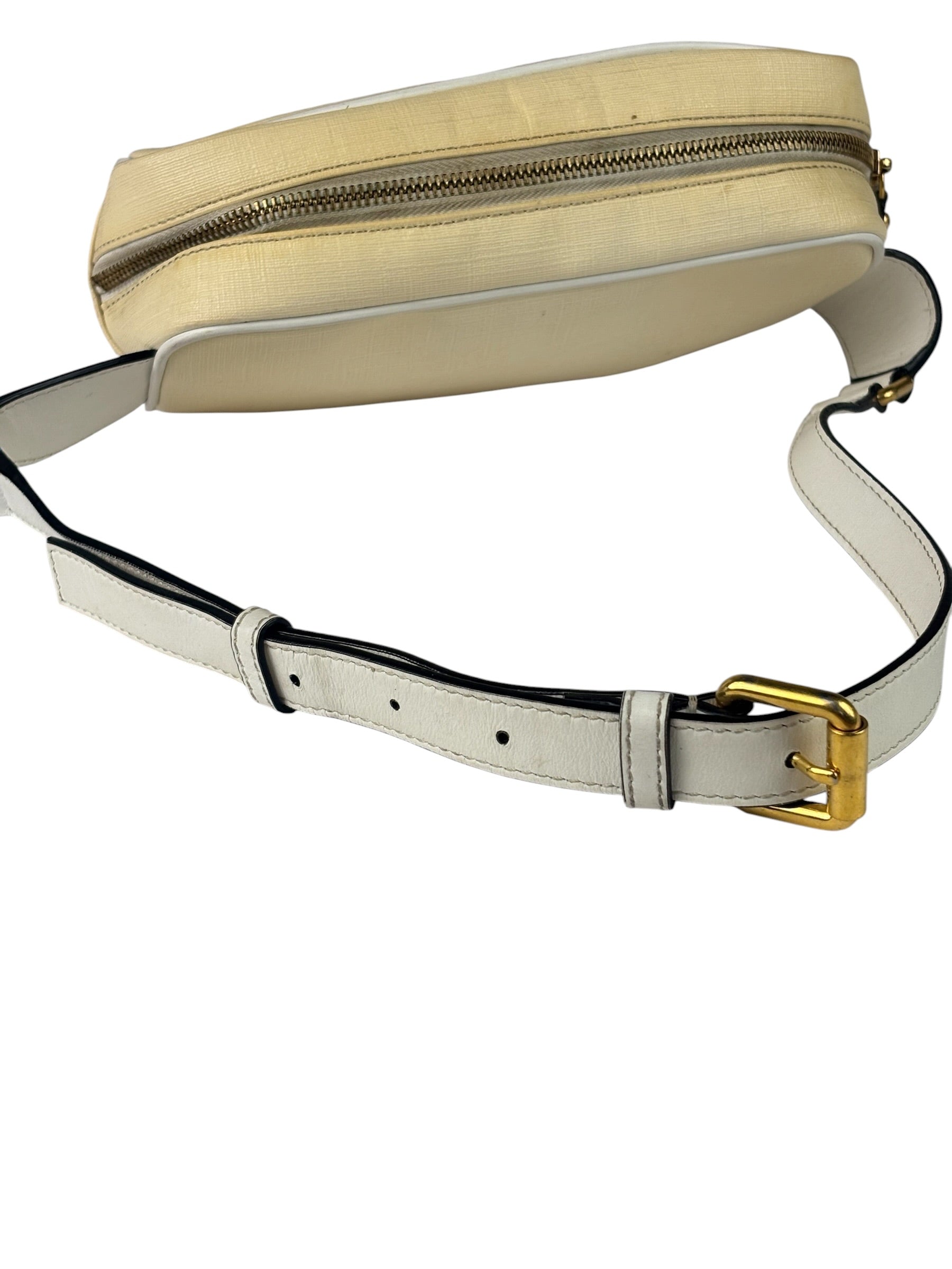 Versace Pastel Yellow Leather Logo Print Belt Bag