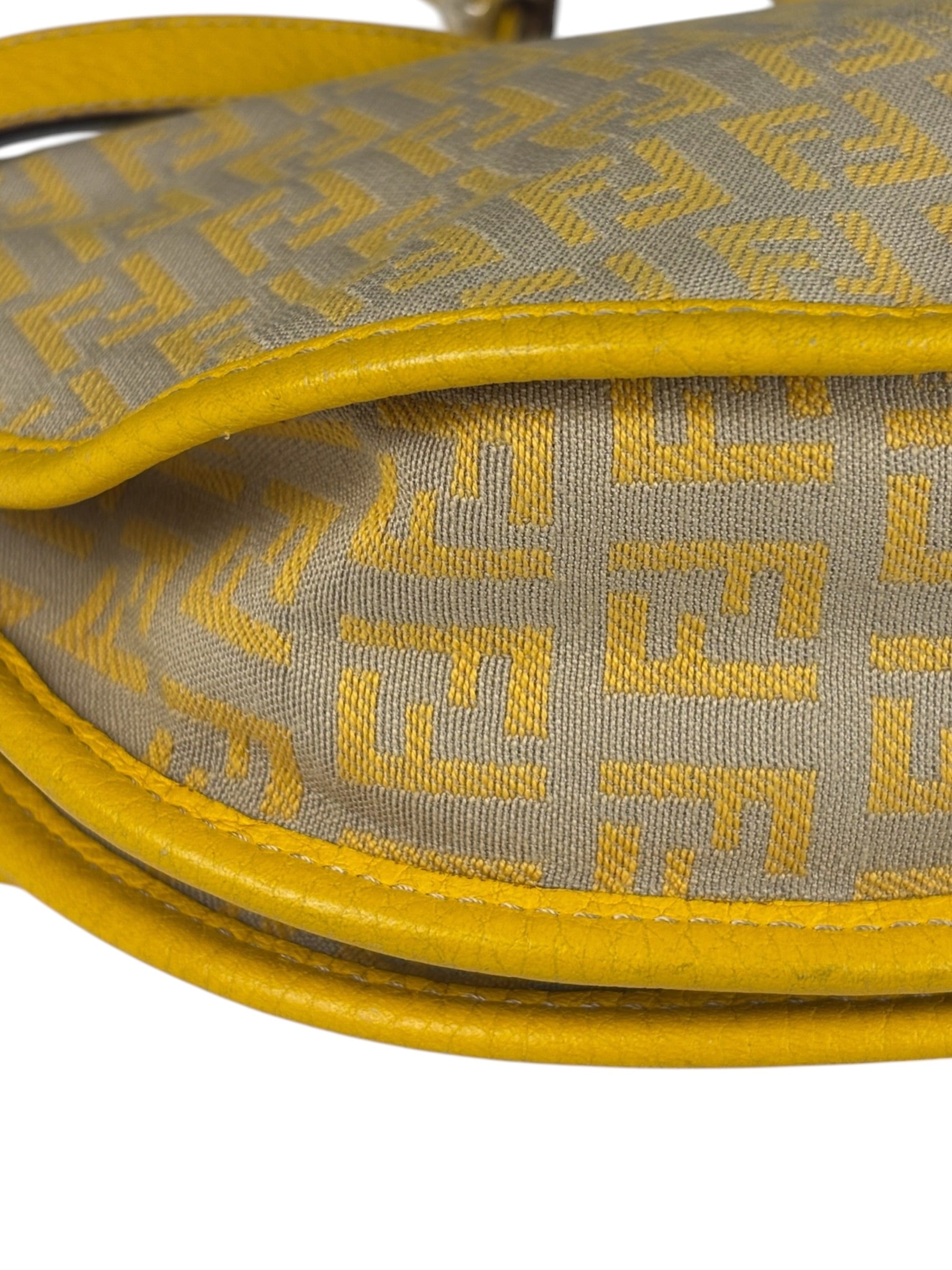 Fendi Yellow Leather Trim Zucca Crossbody Bag