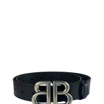 Balenciaga Black Leather BB Buckle Belt