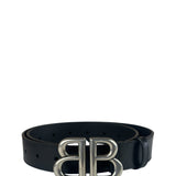 Balenciaga Black Leather BB Buckle Belt