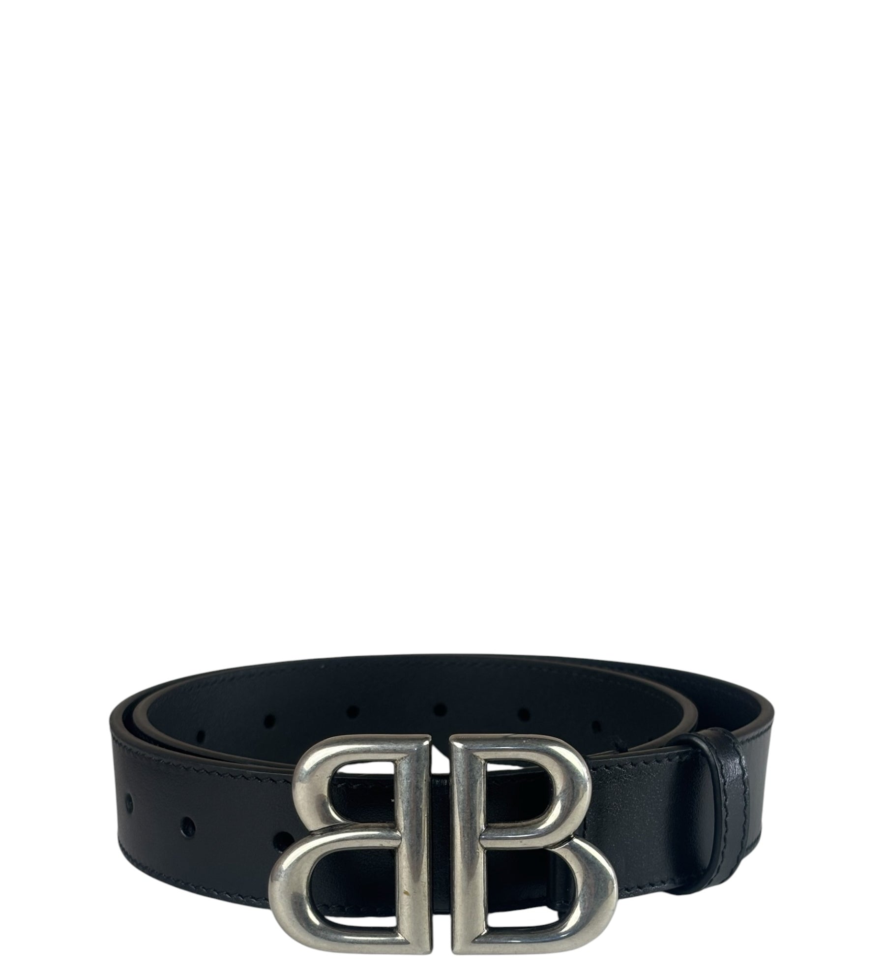 Balenciaga Black Leather BB Buckle Belt