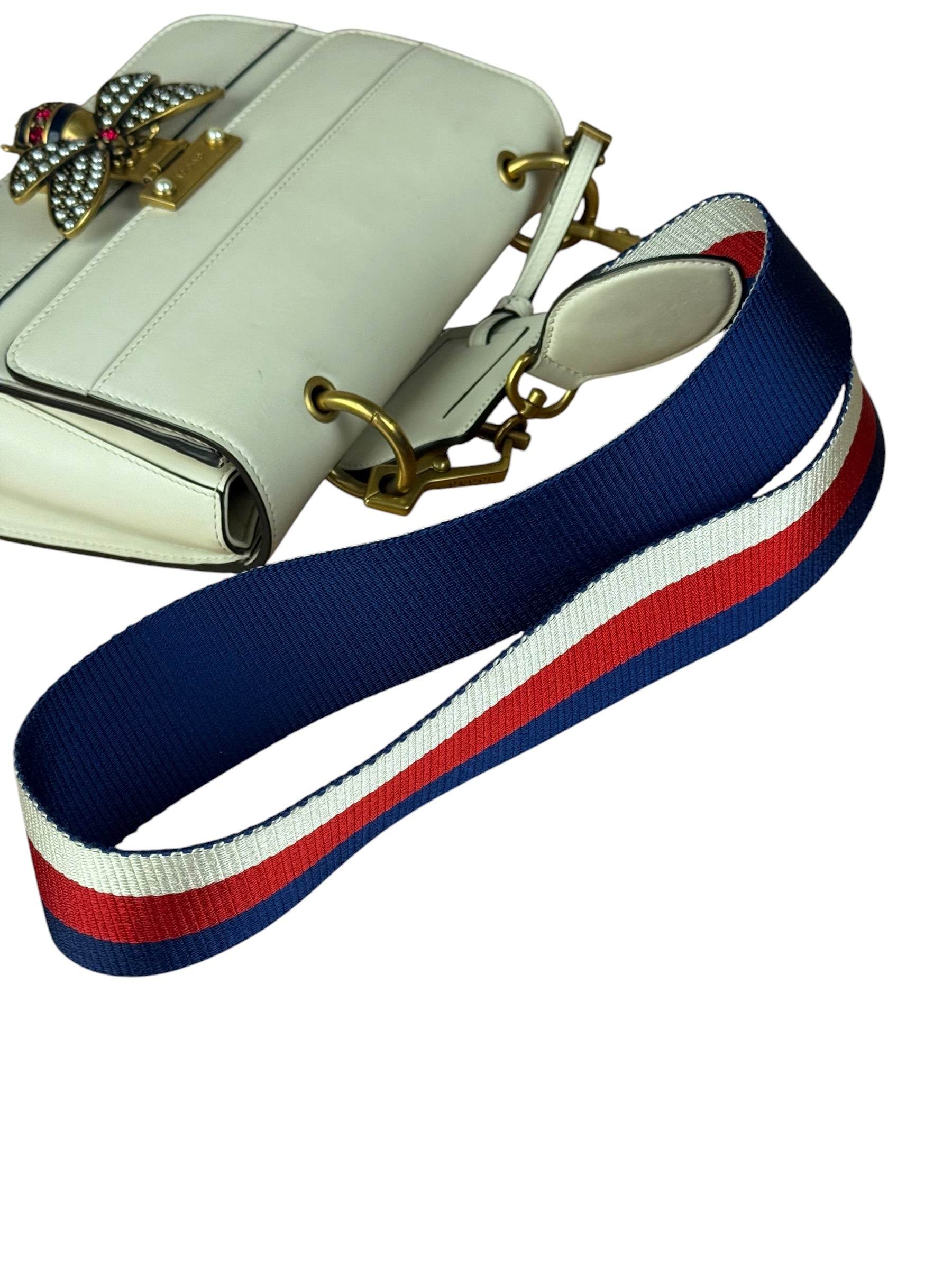 Gucci White Leather Queen Margaret Bee Embellished Shoulder Bag