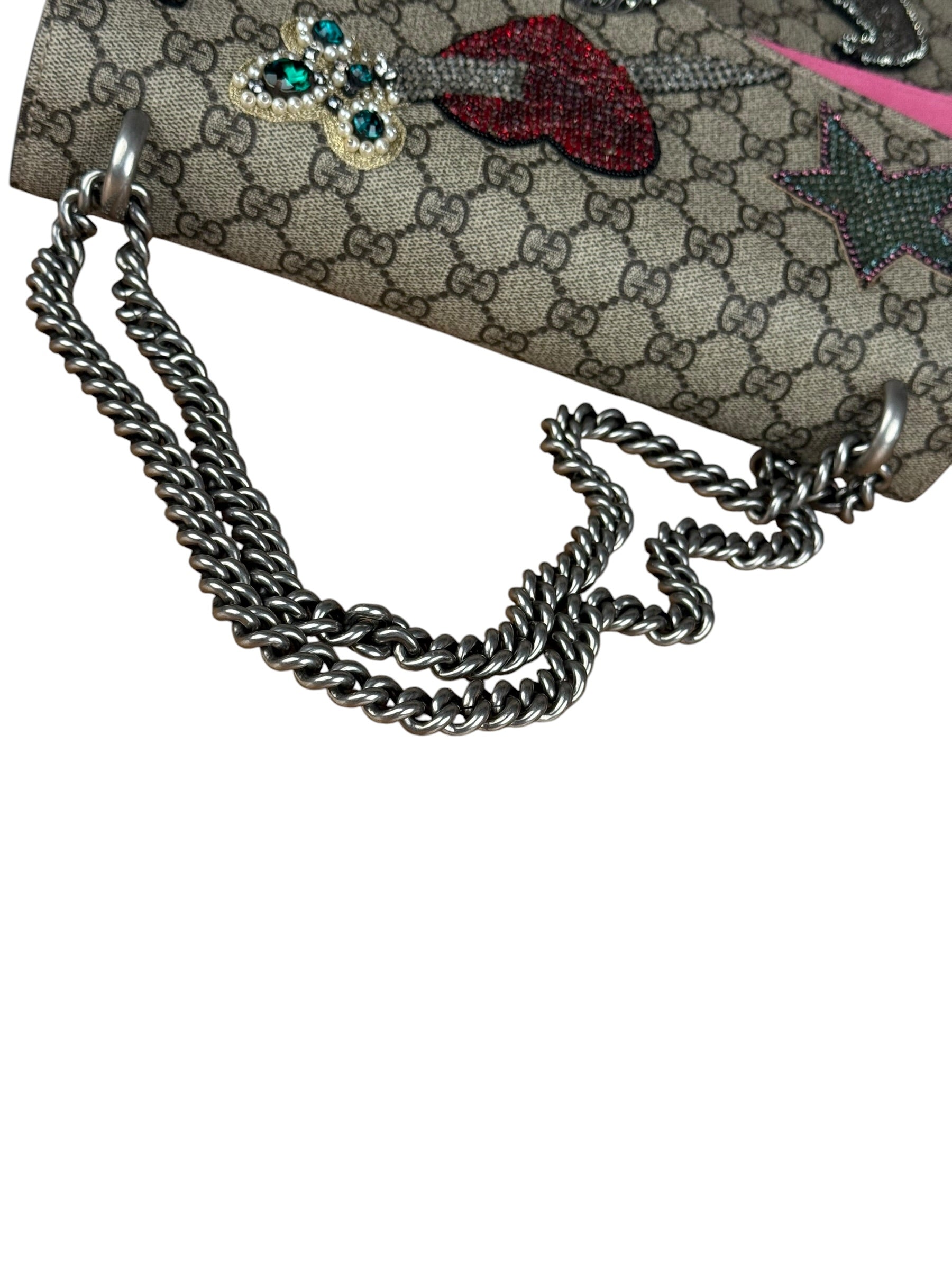 Gucci Pierced Heart Patches Dionysus Chain Shoulder Bag