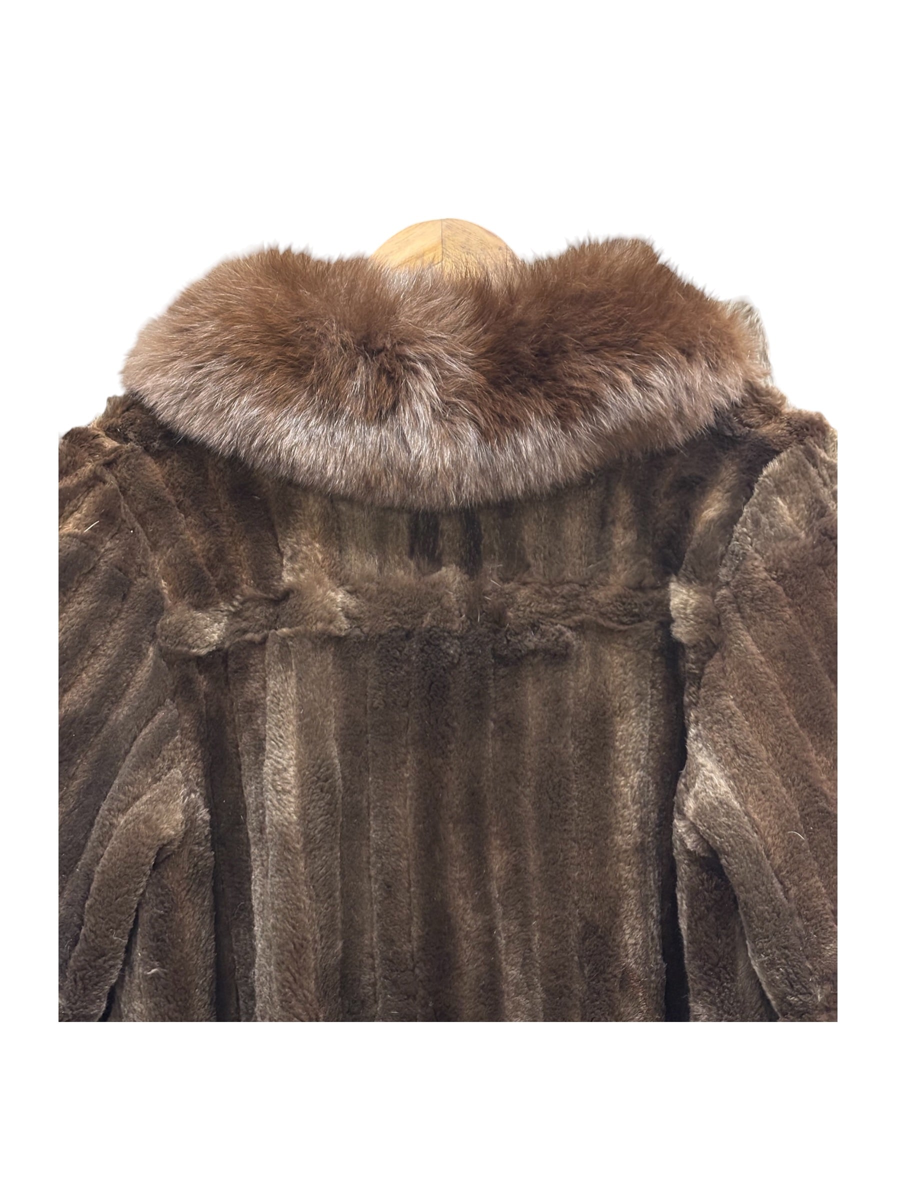 Jfa Nissin Brown Mink Fur Trim Chinchilla Fur Coat