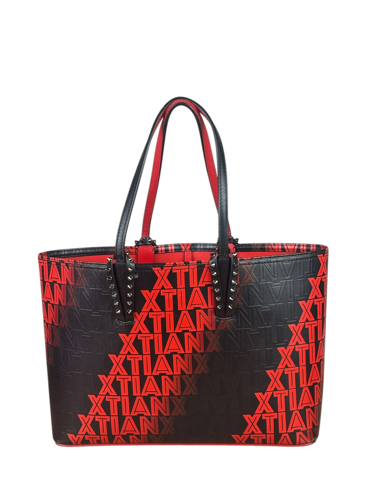 Christian Louboutin Black/Red Leather Xtian Print Cabata Tote