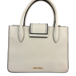 Miu Miu White Madras Ornate Crystal Jeweled Buckle Two-Way Bag