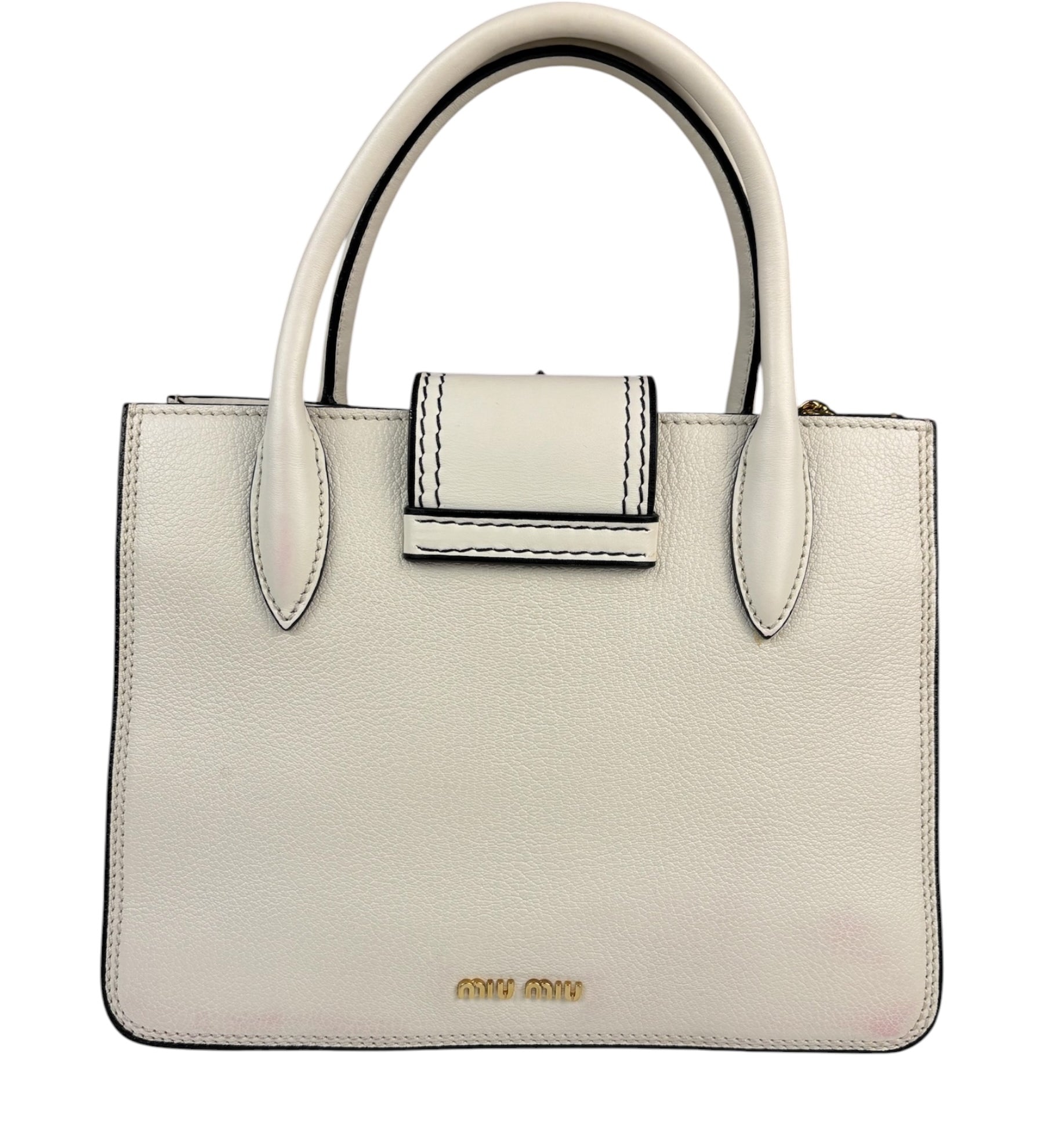 Miu Miu White Madras Ornate Crystal Jeweled Buckle Two-Way Bag
