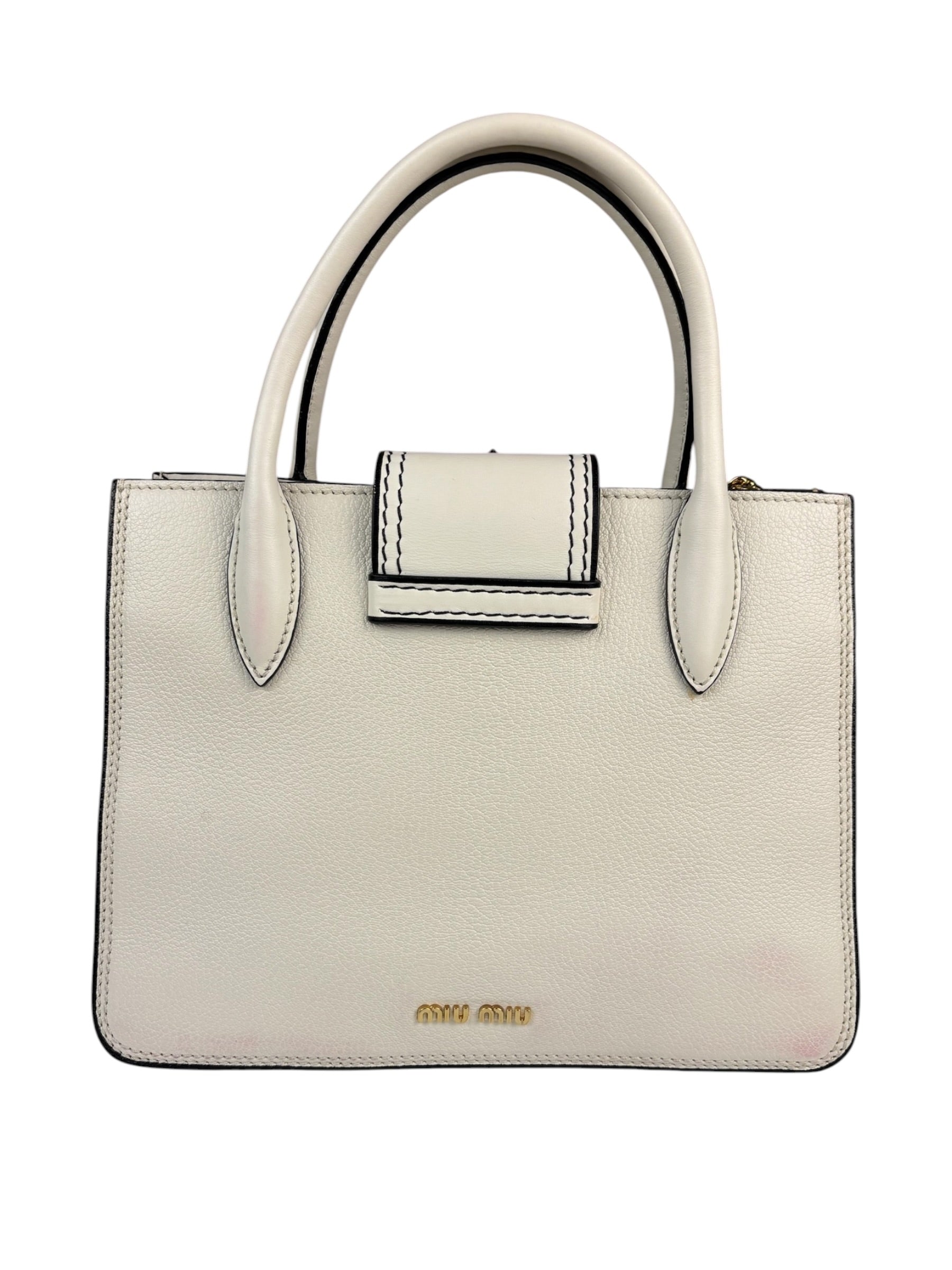 Miu Miu White Madras Ornate Crystal Jeweled Buckle Two-Way Bag