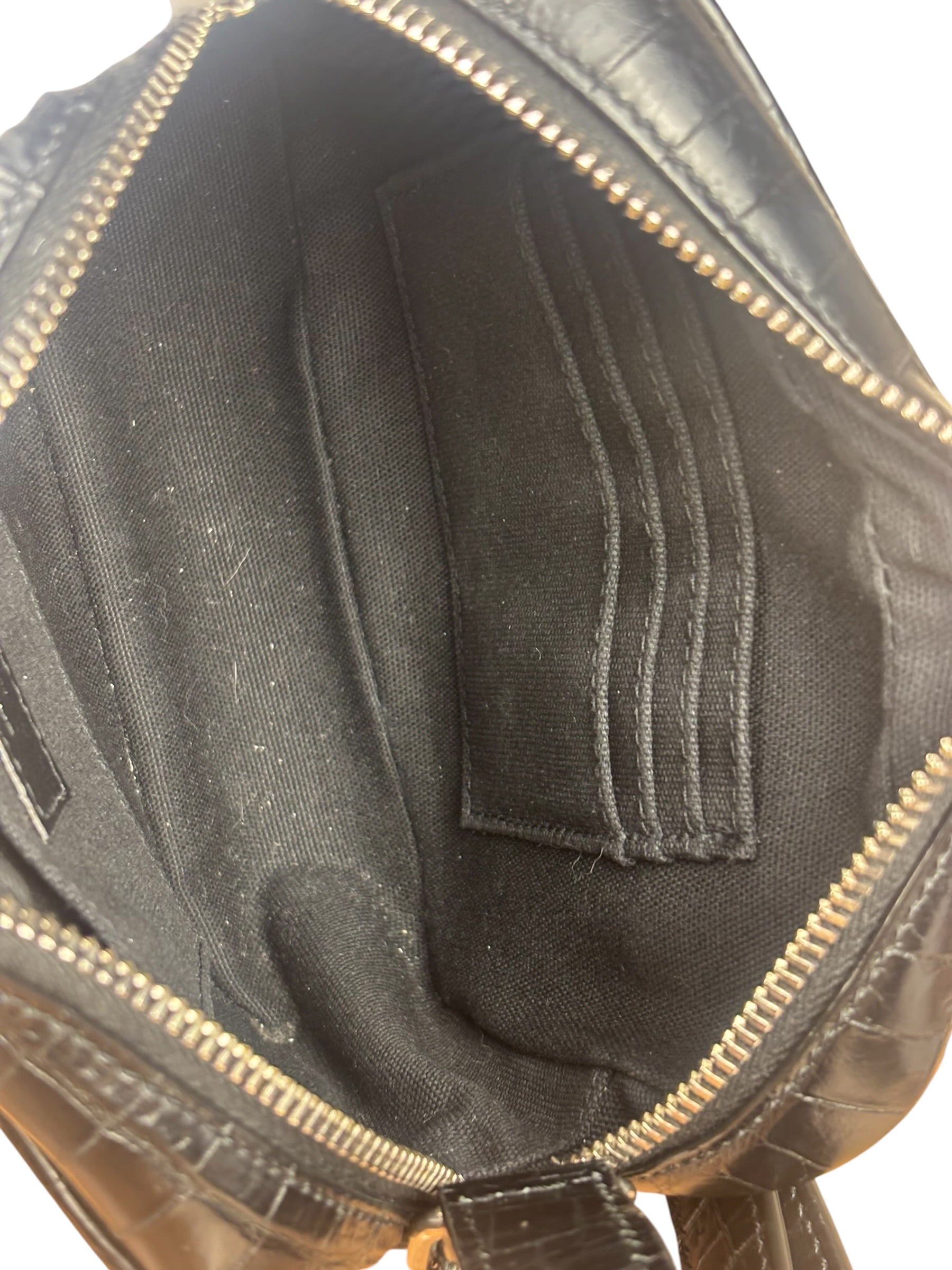 Saint Laurent Crocodile Embossed Leather Camera Bag Black