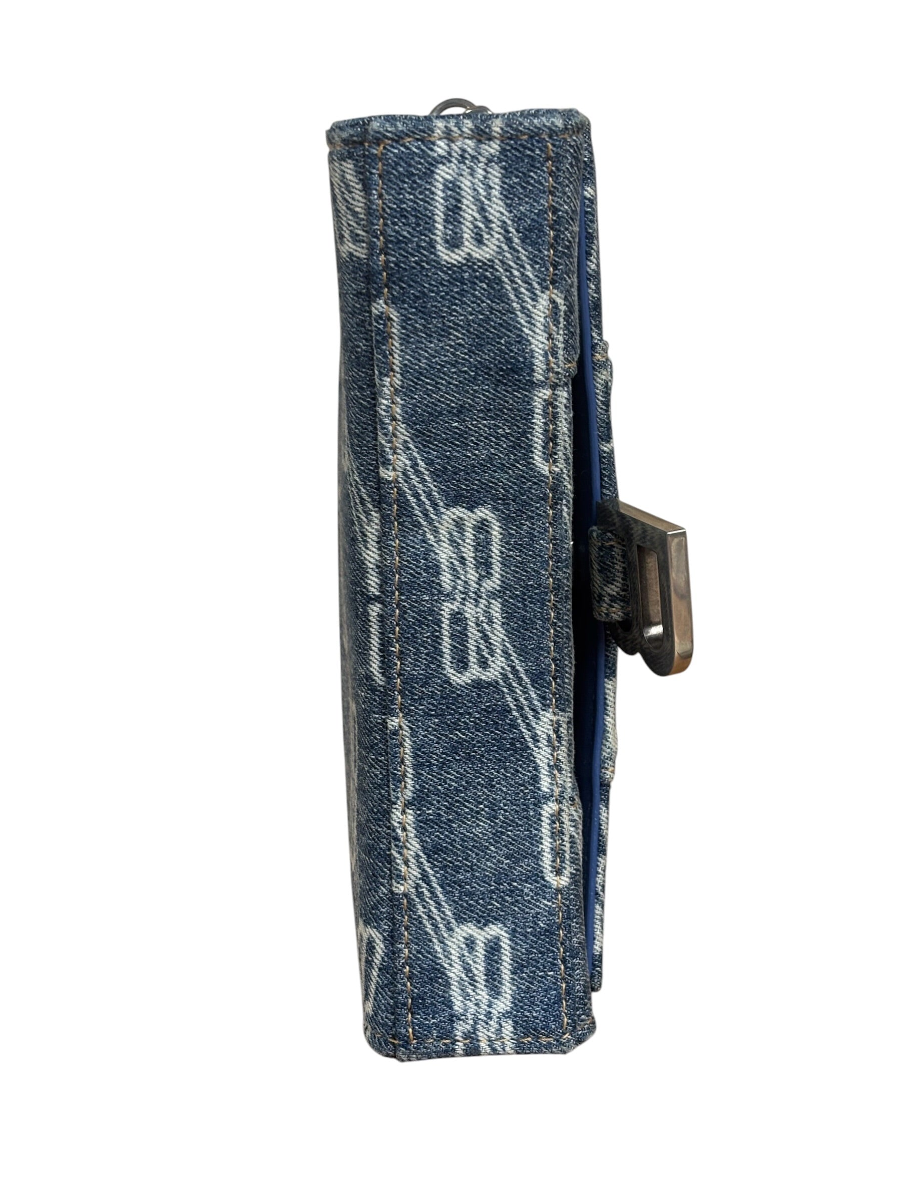 Balenciaga Blue Denim Hourglass Monogram Wallet On Chain