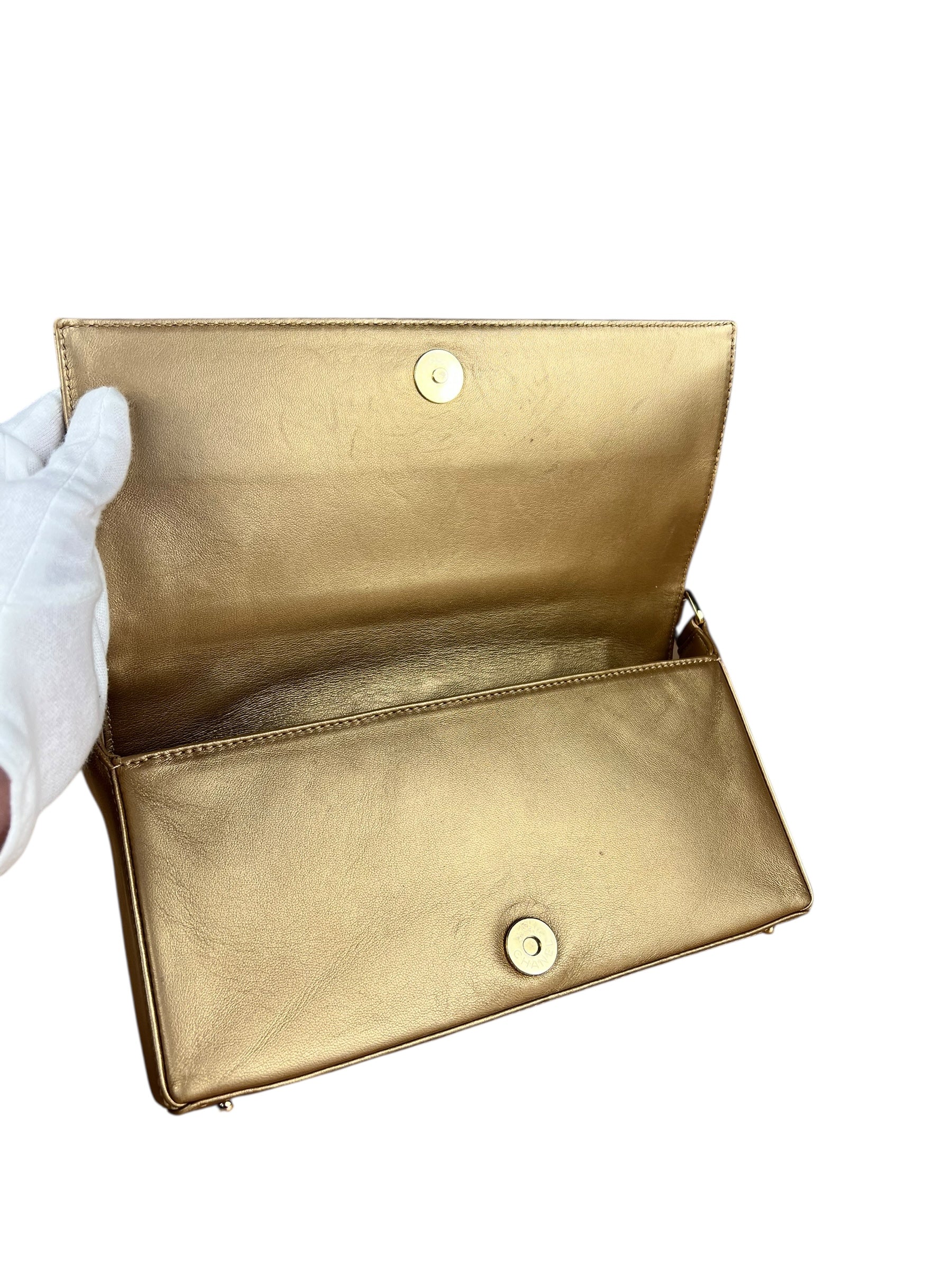 Chanel Gold Leather East West Shoulder Bag 2001