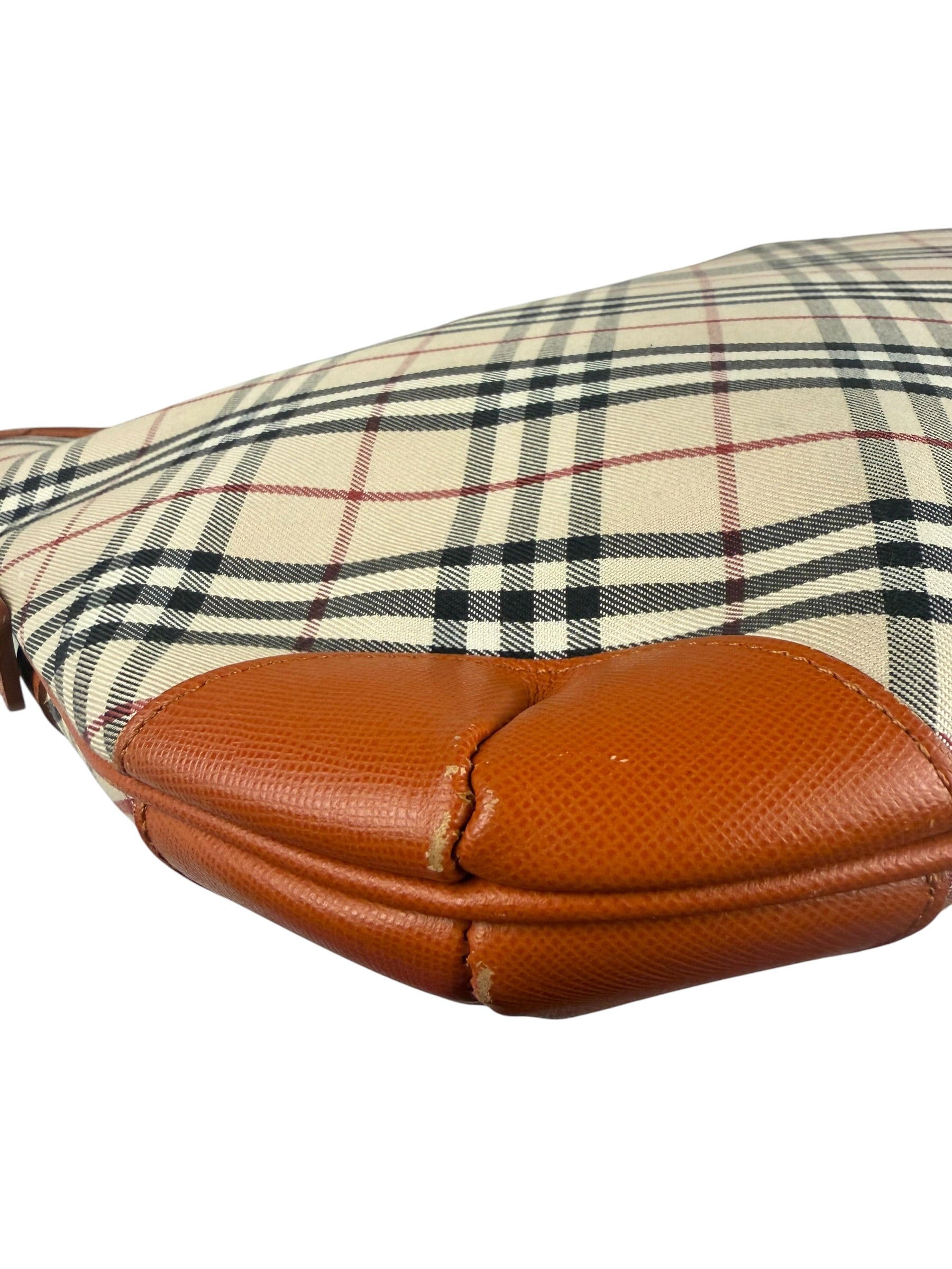 Burberry Orange Leather Trim Nova Check Hobo Bag