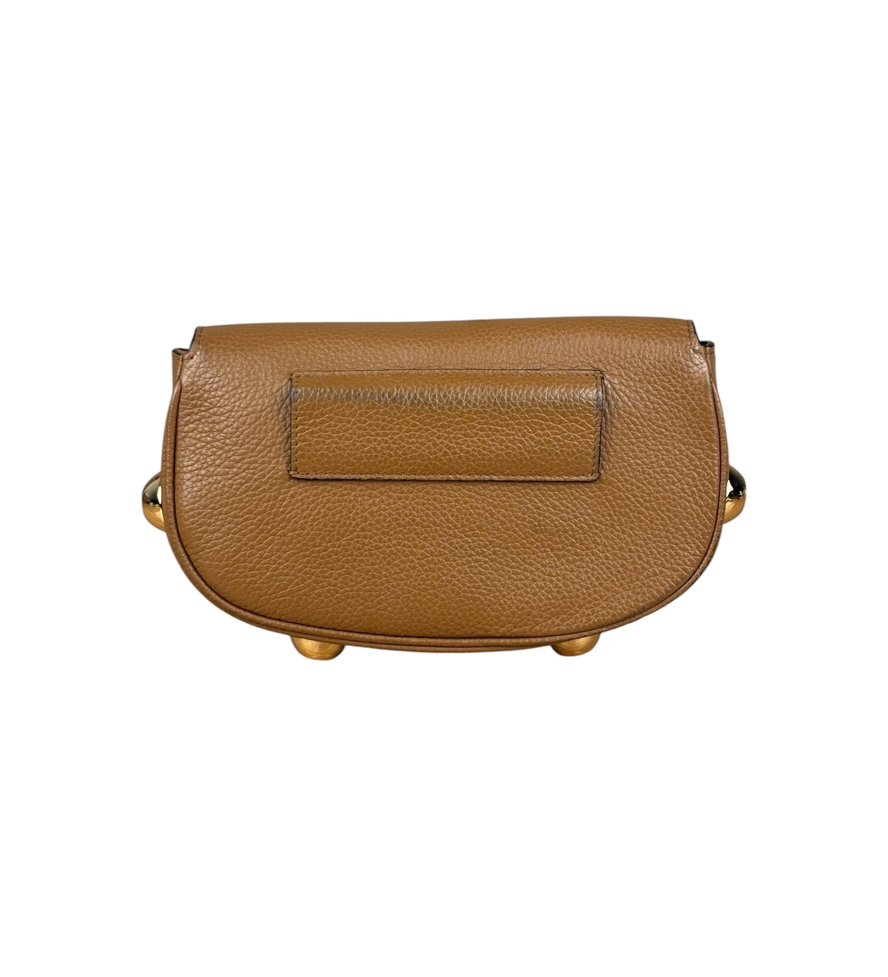 Ferragamo Brown Pebbled Leather Studded Shoulder Bag