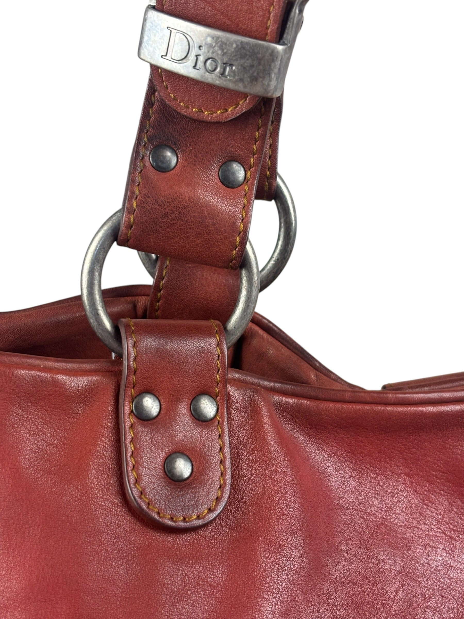 Christian Dior Burgundy Leather Gaucho Saddle Large Shoulder Bag