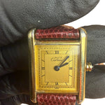 Cartier Must De Tank Champagne Dial Burgundy Lizard Strap