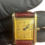 Cartier Must De Tank Champagne Dial Burgundy Lizard Strap