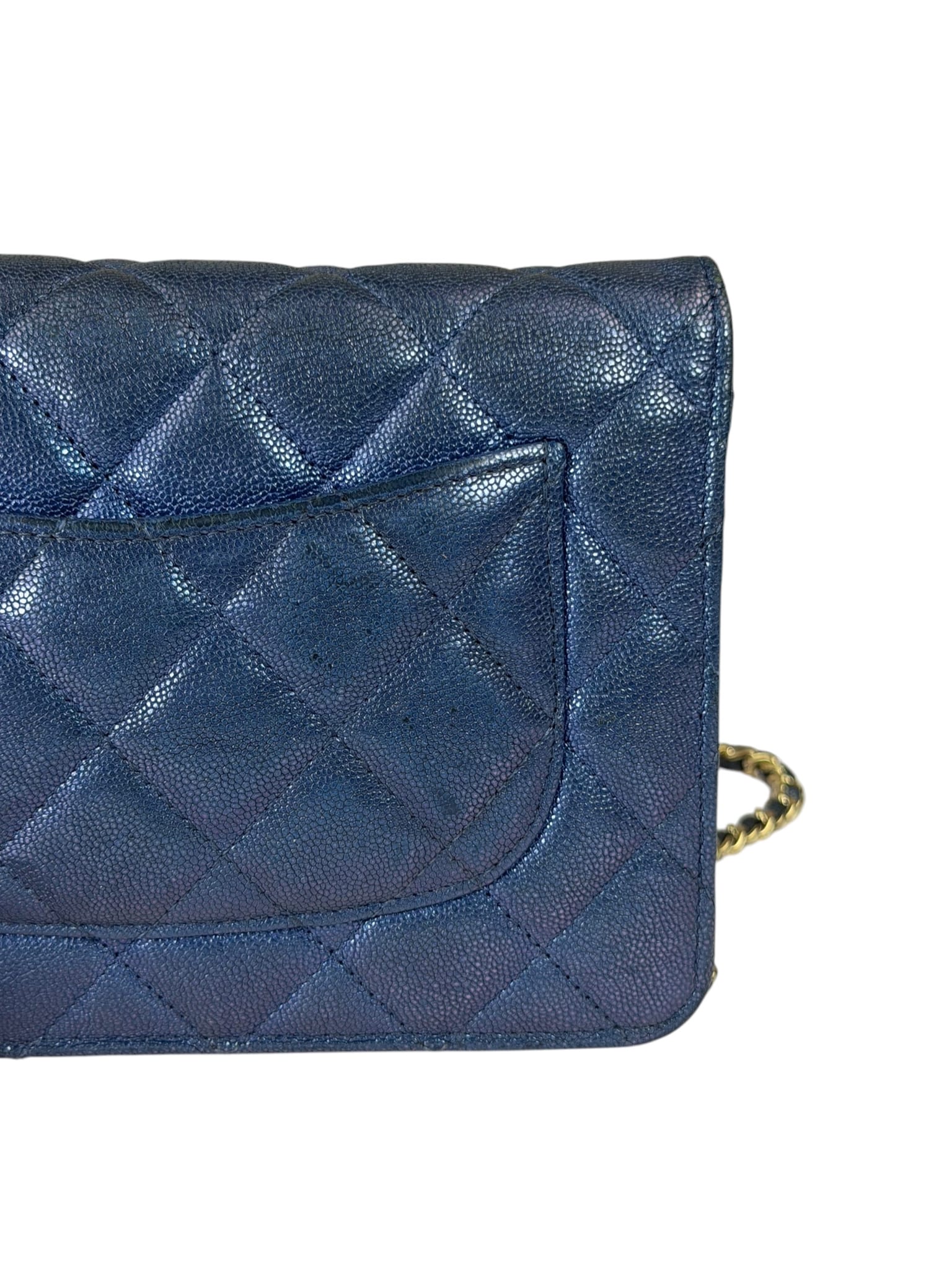 Chanel Peal Blue Caviar Quilted Leather Iridescent Wallet On Chain 2019