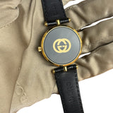 Gucci Vintage Black Leather Moonphase Triple Calendar Watch