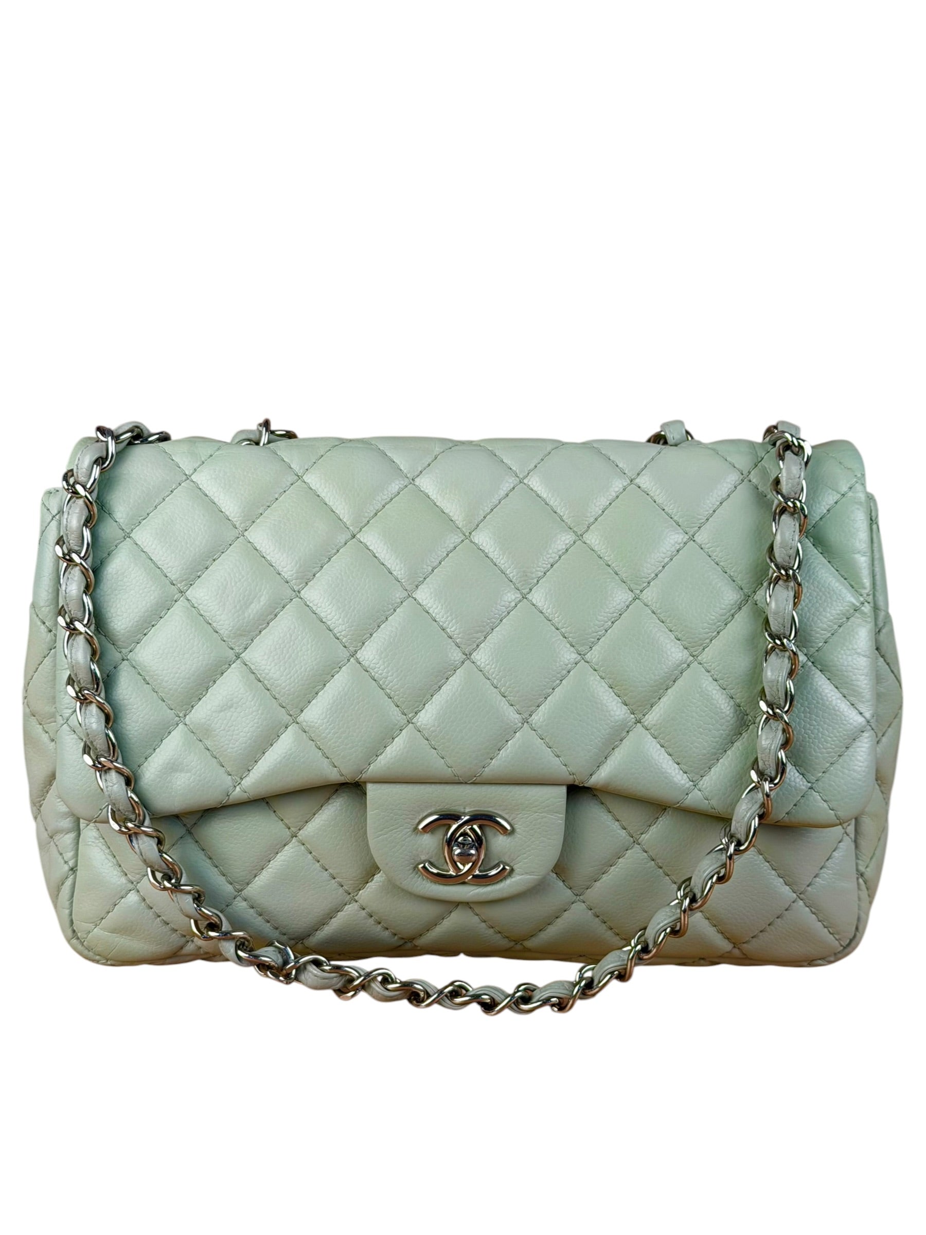 Chanel Light Sage Green Medium Classic Flap Shoulder Bag 2008