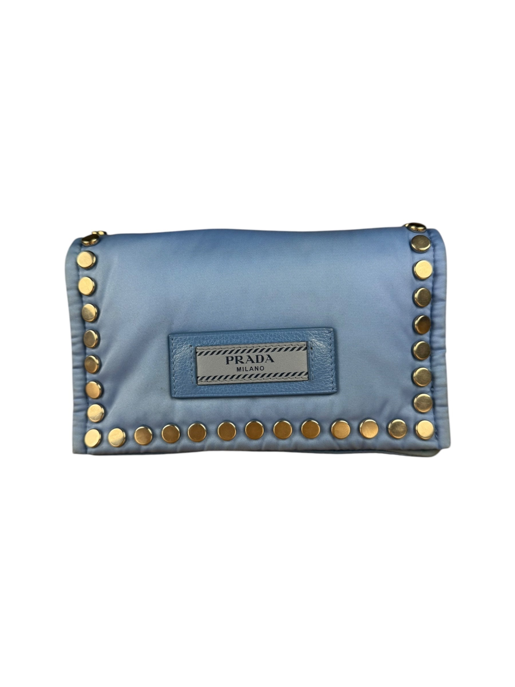 Prada Nylon Blue Studded Crossbody Bag