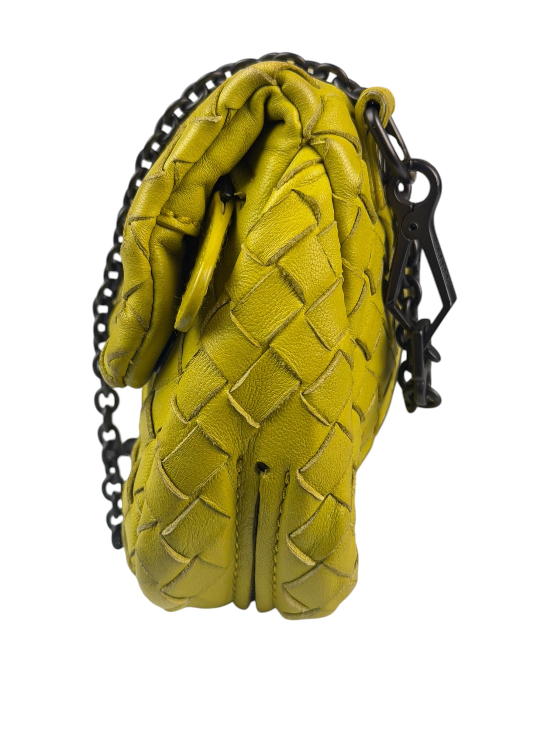 Bottega Veneta Olimpia Yellow Intrecciato Mini Chain Flap Crossbody