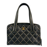Chanel Black Quilted Leather Wild Stitch Bowler Bag 2003