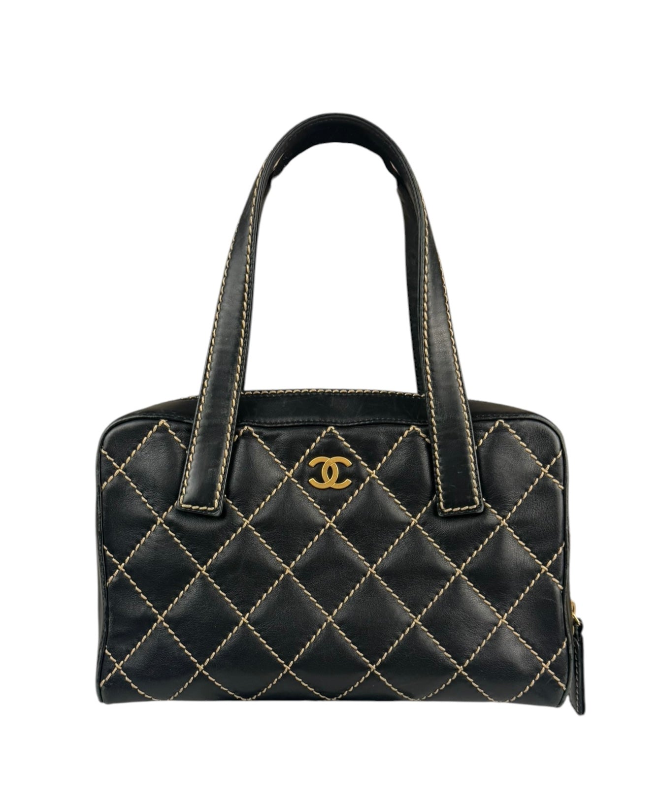 Chanel Black Quilted Leather Wild Stitch Bowler Bag 2003