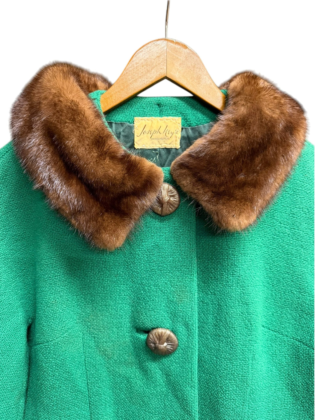Vintage Green Wool Twill Fur Collar Coat