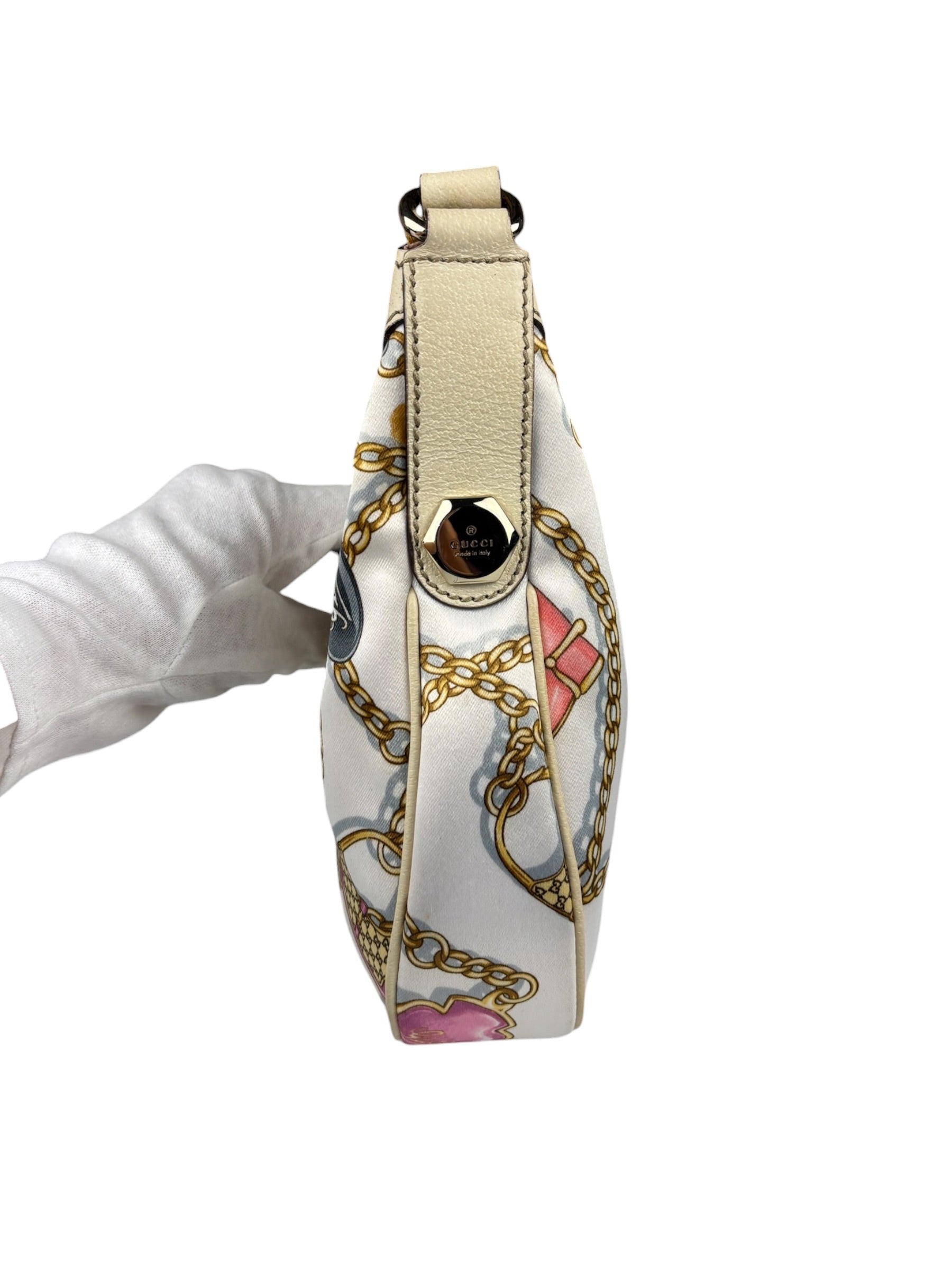 Gucci Vintage Printed Satin Silk Charmy Hobo Bag