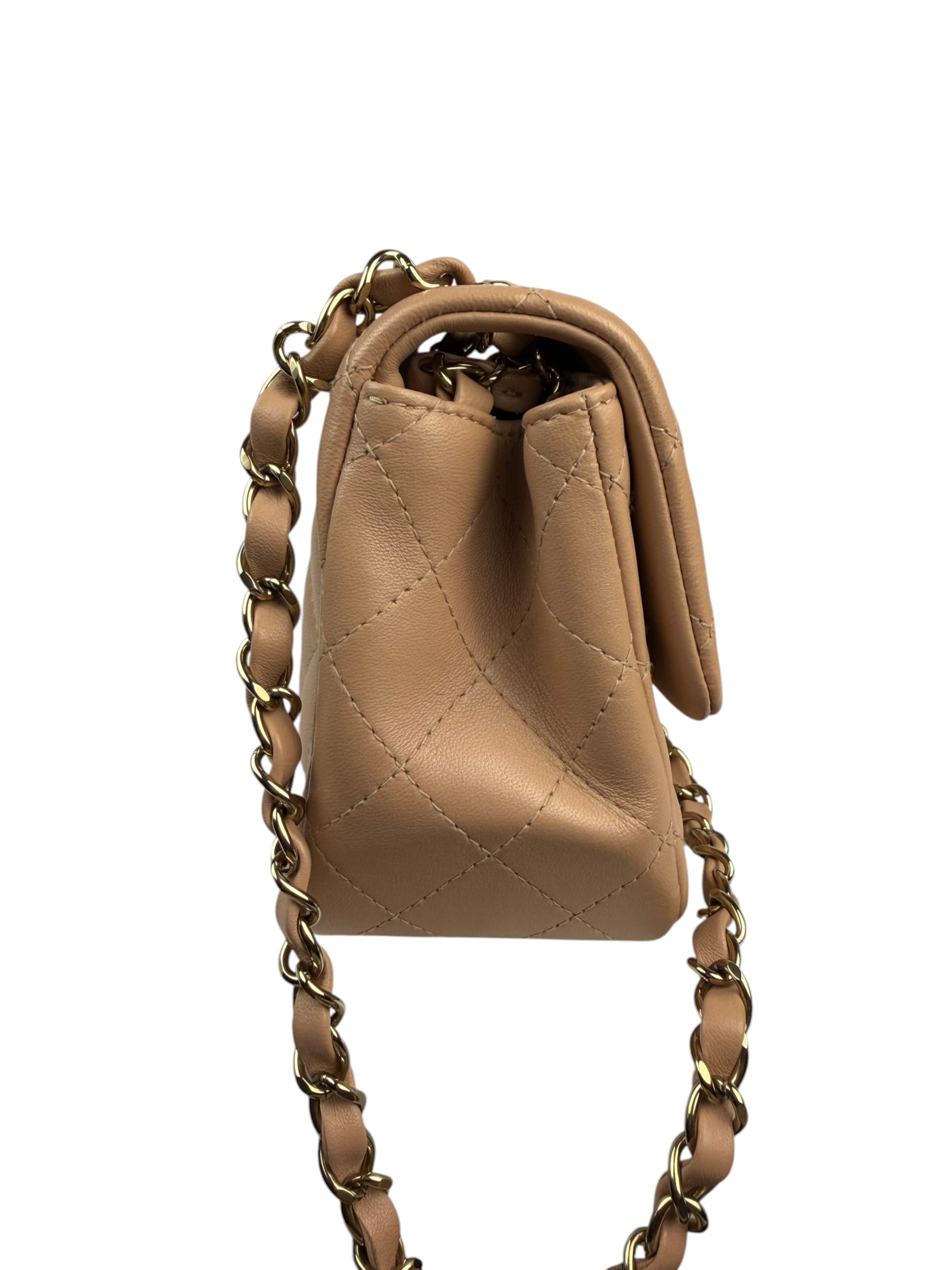 Chanel Beige Quilted Lambskin Mini Flap Bag 2023