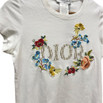 Christian Dior White Floral Embroidered Trotter Logo Short Sleeve T-Shirt