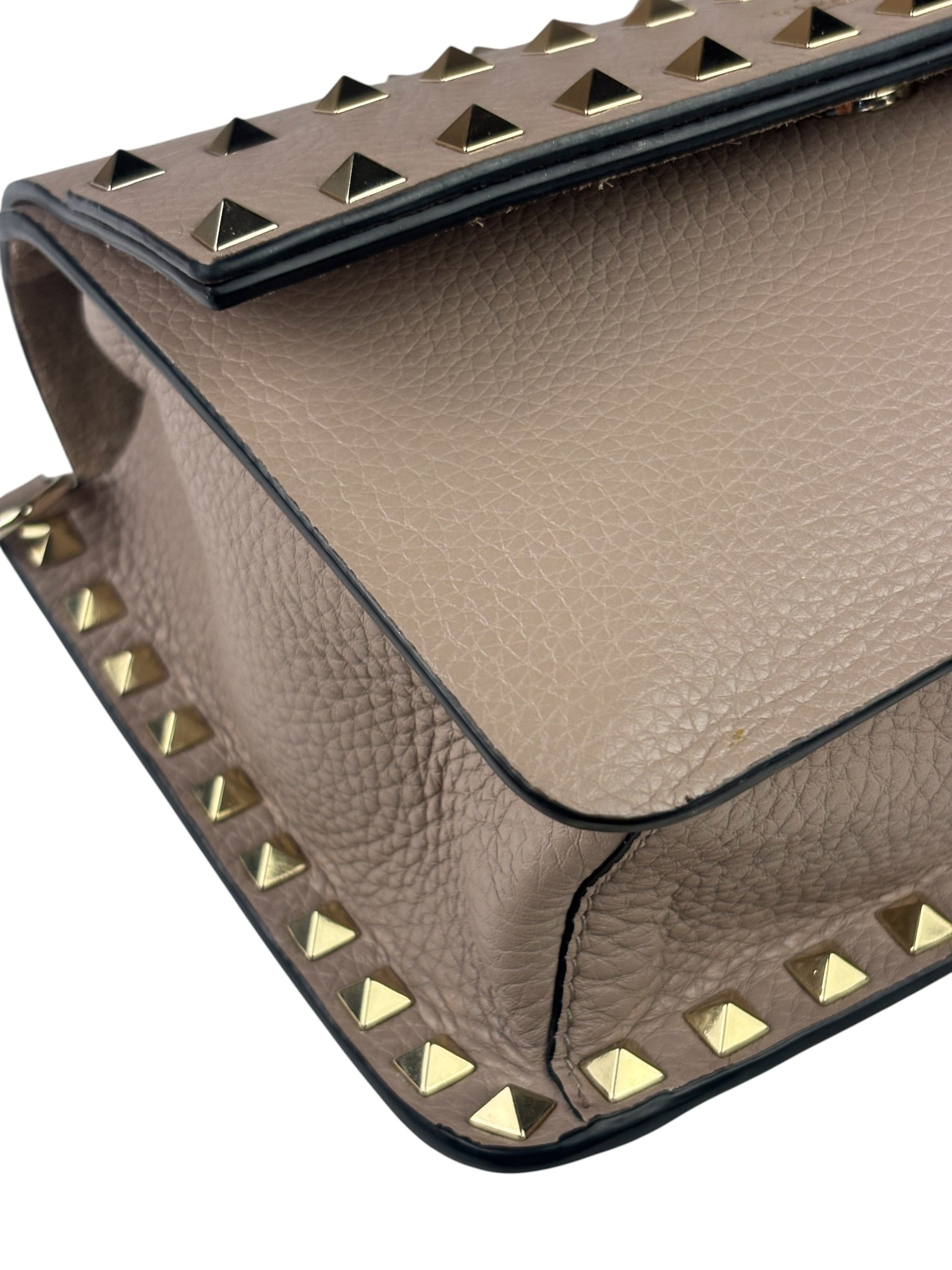 Valentino Neutral Garavani Calfskin Rockstud Crossbody Bag