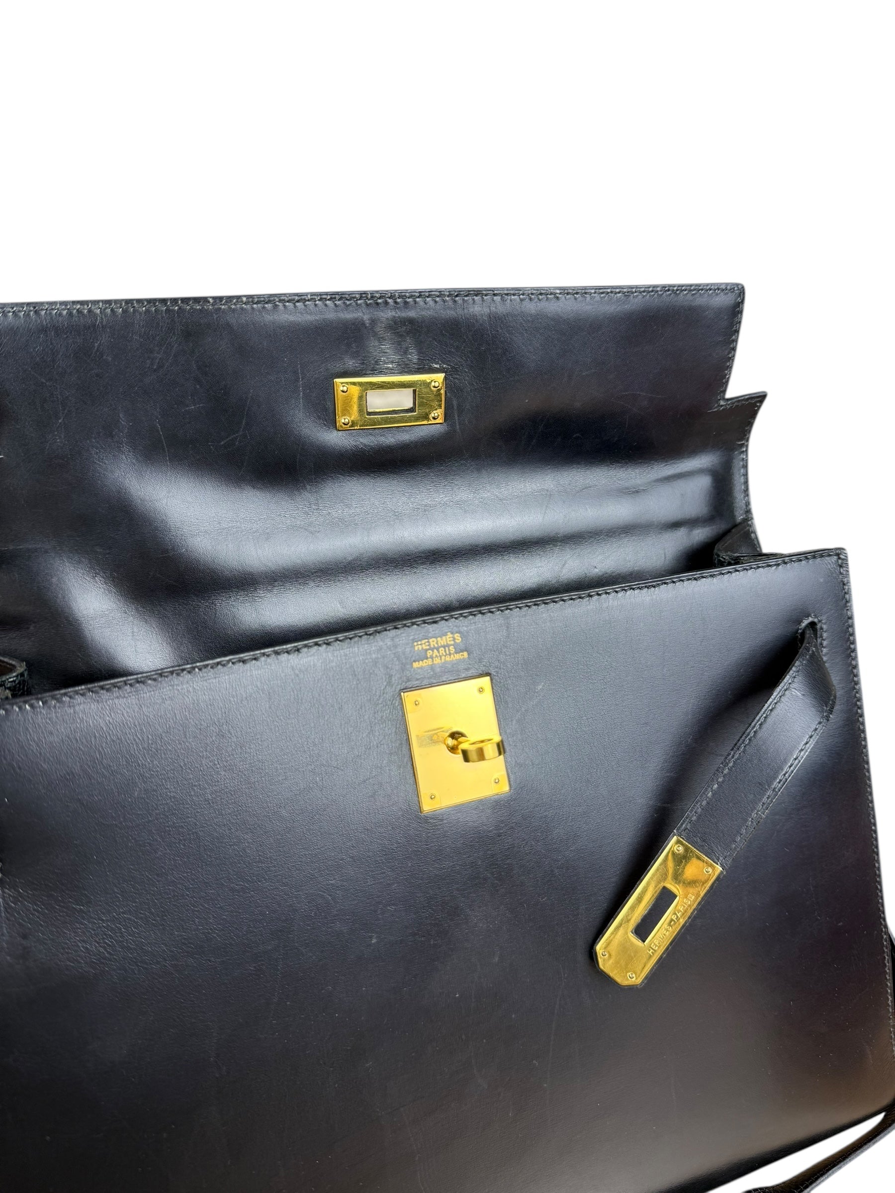 Hermes Kelly 32 Black Box Leather 1991