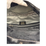 Fendi Black Leather Trim Plush Rabbit Fur Baguette