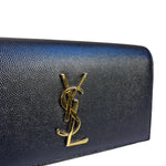 Yves Saint Laurent Black Pebbled Leather Wallet On Chain