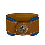 Hermes Blue/Brown Leather Turnlock Bracelet