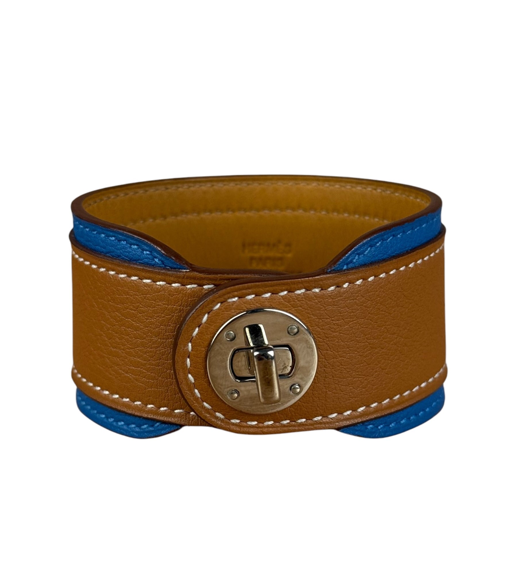 Hermes Blue/Brown Leather Turnlock Bracelet