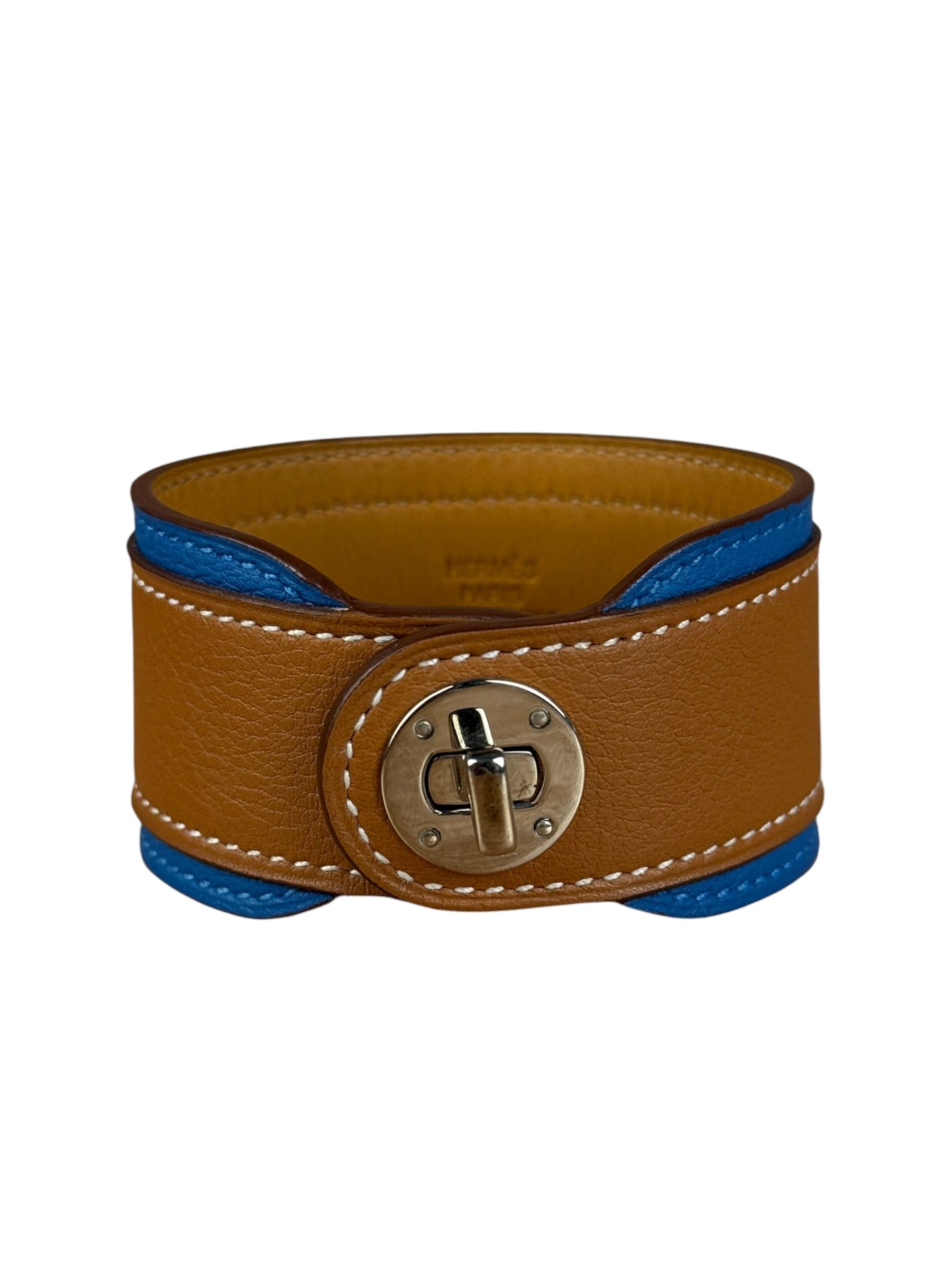 Hermes Blue/Brown Leather Turnlock Bracelet