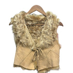 Vintage Beige Suede Fur-Lined Vest