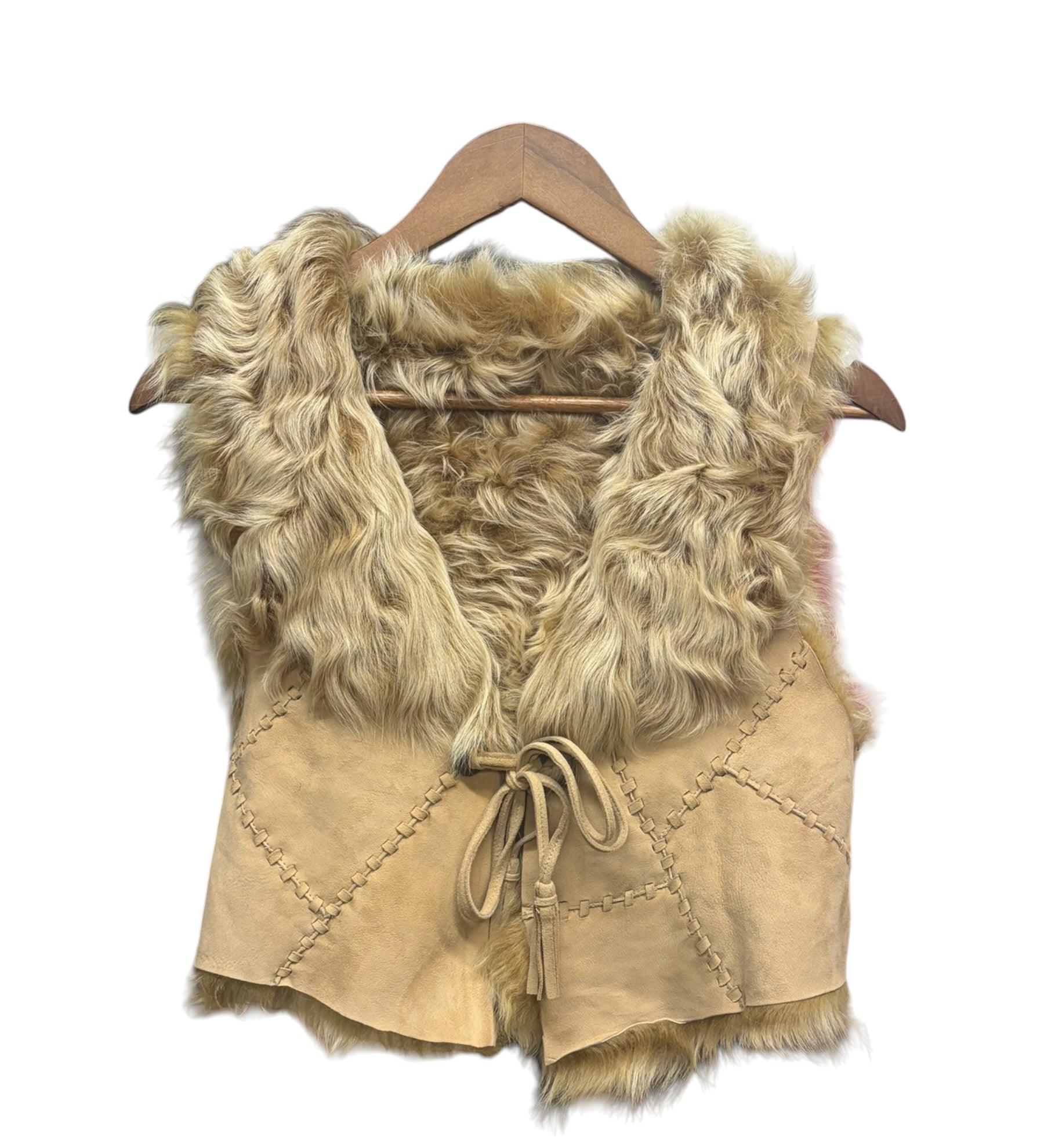 Vintage Beige Suede Fur-Lined Vest